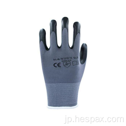Hespax 15Gグレーナイロンマイクロフォームニトリル工業用手袋